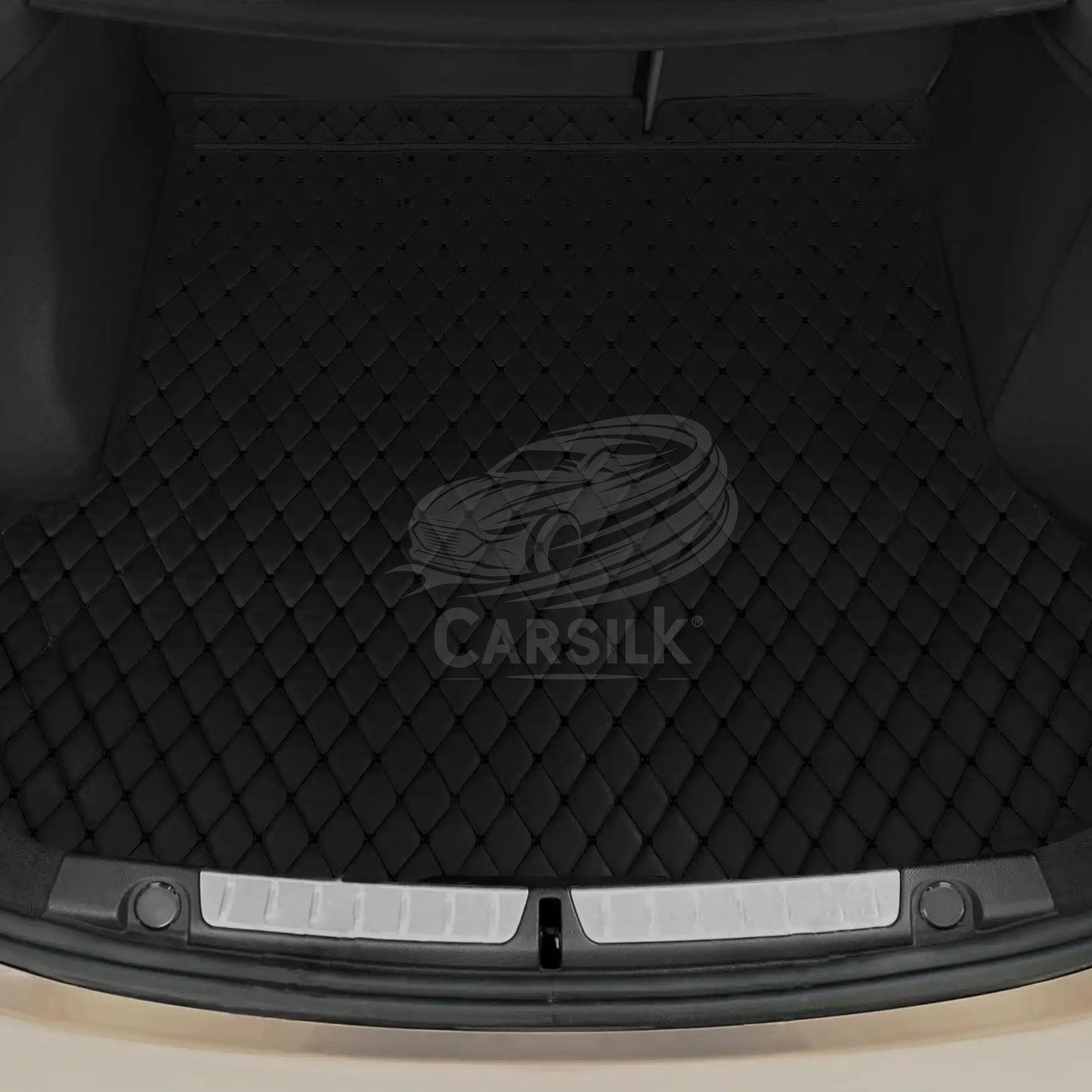 BLACK & BLACK STITCHING DIAMOND LUXURY BASE TRUNK CAR MATS SET