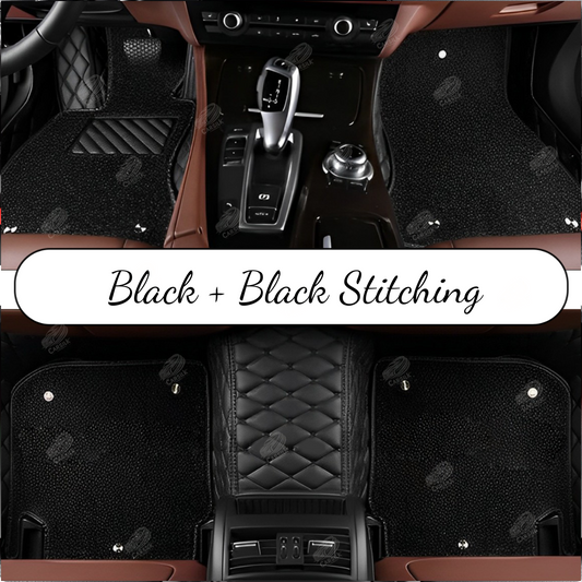 BLACK AND BLACK WITH BLACK STITCHING DIAMOND LUXURY CAR MATS SET (Additional selection) - Carsilks 