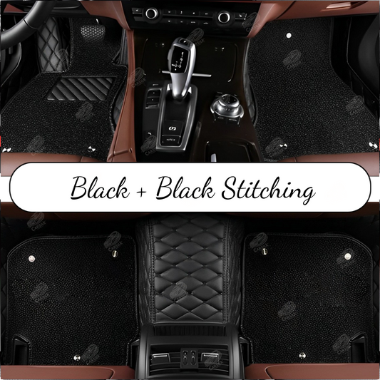 BLACK AND BLACK WITH BLACK STITCHING DIAMOND LUXURY CAR MATS SET
