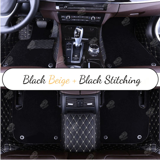 BLACK & BEIGE STITCHING DIAMOND BASE WITH BEIGE TOP CARPET DOUBLE LAYER CAR MAT SET - Carsilks 