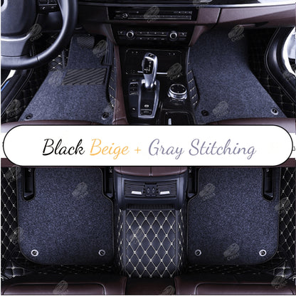 BLACK & BEIGE STITCHING DIAMOND BASE WITH BLACK TOP CARPET DOUBLE LAYER CAR MAT SET