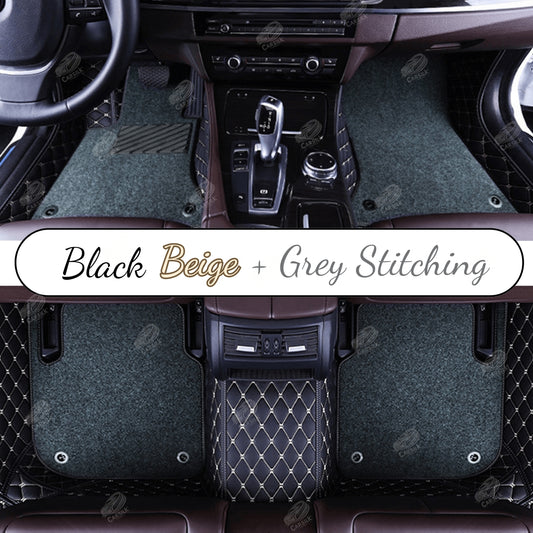 BLACK & BEIGE STITCHING DIAMOND BASE WITH GRAY TOP CARPET DOUBLE LAYER CAR MAT SET - Carsilks 