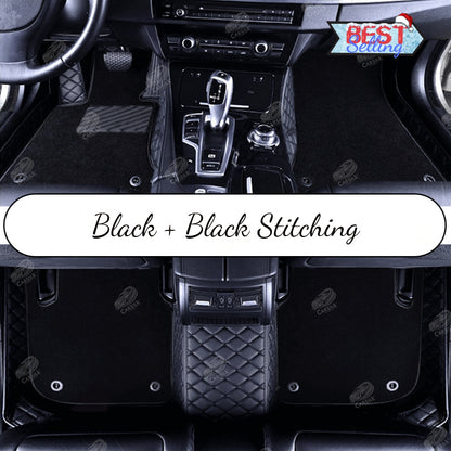 BLACK & BLACK STITCHING DIAMOND BASE WITH BLACK TOP CARPET DOUBLE LAYER CAR MAT SET - Carsilks 