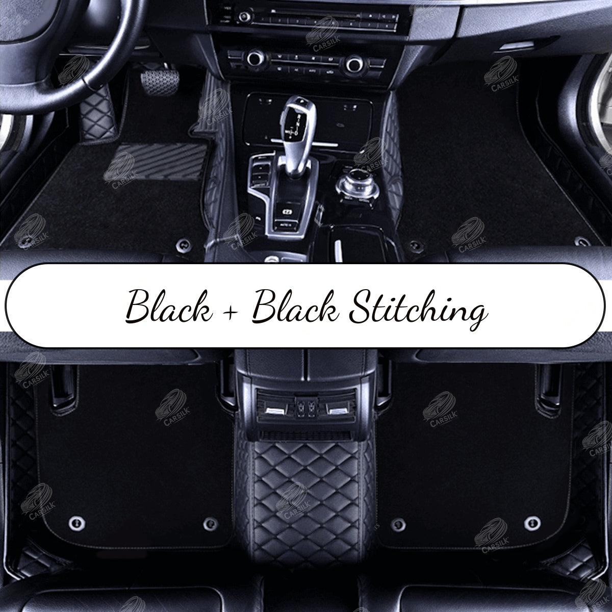 BLACK & BLACK STITCHING DIAMOND BASE WITH BROWN TOP CARPET DOUBLE LAYER CAR MAT SET