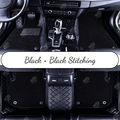 BLACK & BLACK STITCHING DIAMOND BASE WITH BROWN TOP CARPET DOUBLE LAYER CAR MAT SET