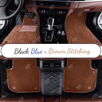 BLACK AND BLUE STITCHING DIAMOND BASE WITH RED TOP CARPET DOUBLE LAYER CAR MAT SET