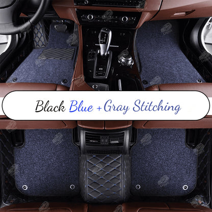 BLACK AND BLUE STITCHING DIAMOND BASE WITH BROWN TOP CARPET DOUBLE LAYER CAR MAT SET