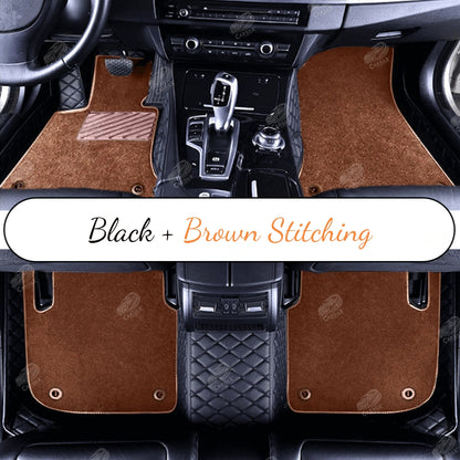 BLACK & BLACK STITCHING DIAMOND BASE WITH RED TOP CARPET DOUBLE LAYER CAR MAT SET