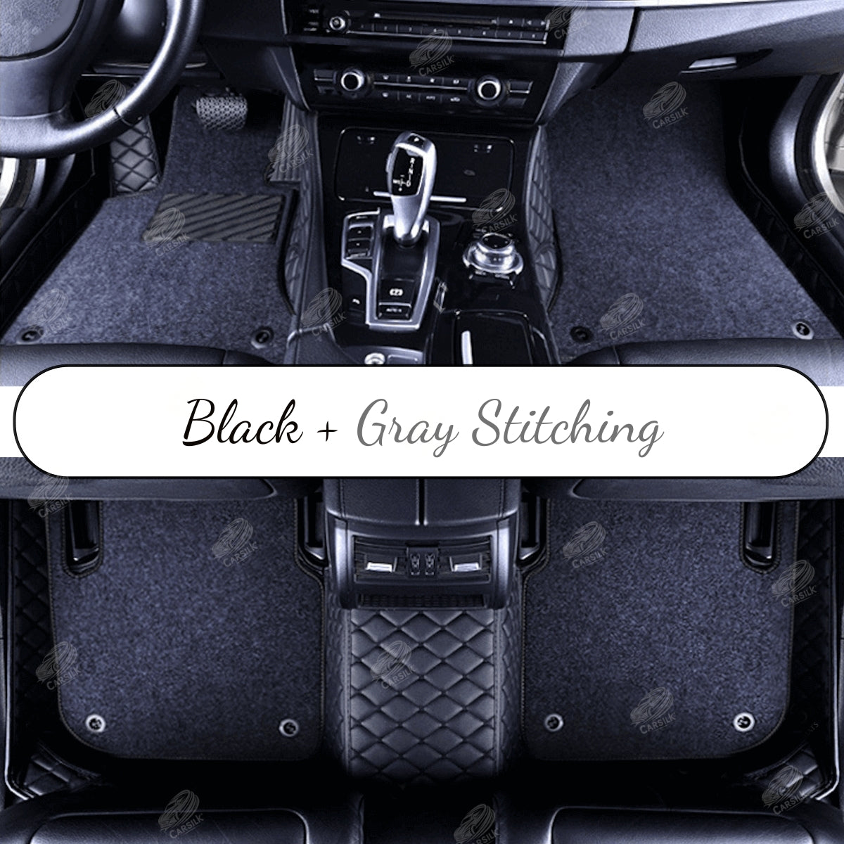 BLACK & BLACK STITCHING DIAMOND BASE WITH RED TOP CARPET DOUBLE LAYER CAR MAT SET