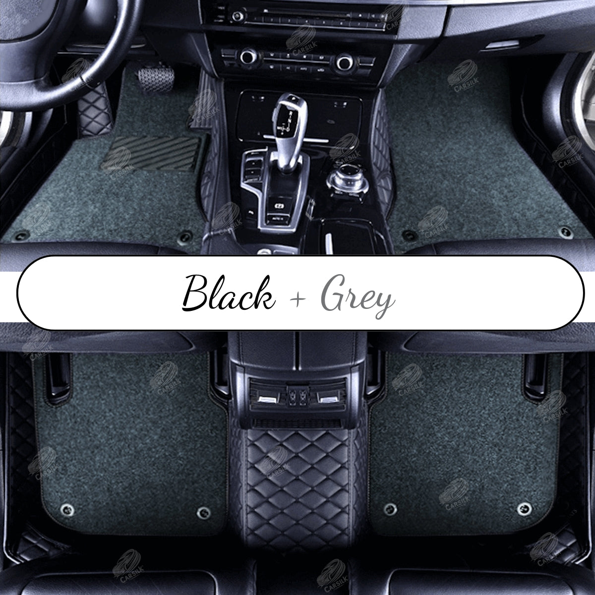 BLACK & BLACK STITCHING DIAMOND BASE WITH GRAY TOP CARPET DOUBLE LAYER CAR MAT SET