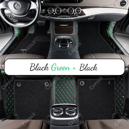 BLACK & GREEN STITCHING DIAMOND BASE WITH BLACK TOP CARPET DOUBLE LAYER CAR MAT SET - Carsilks 