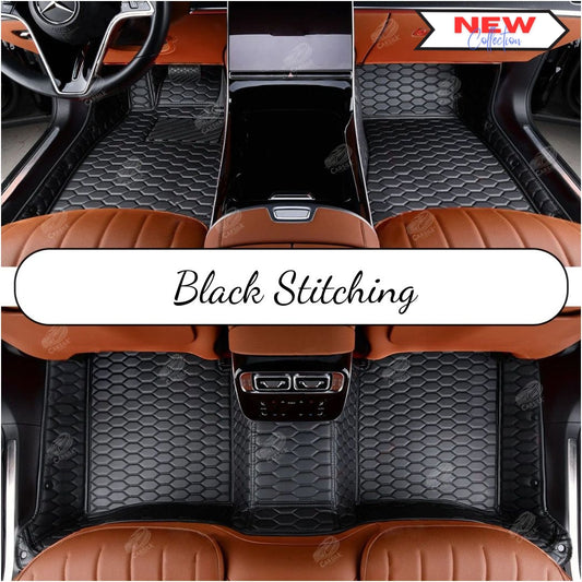 BLACK & BLACK STITCHING HONEY COMB LUXURY CAR MATS SET