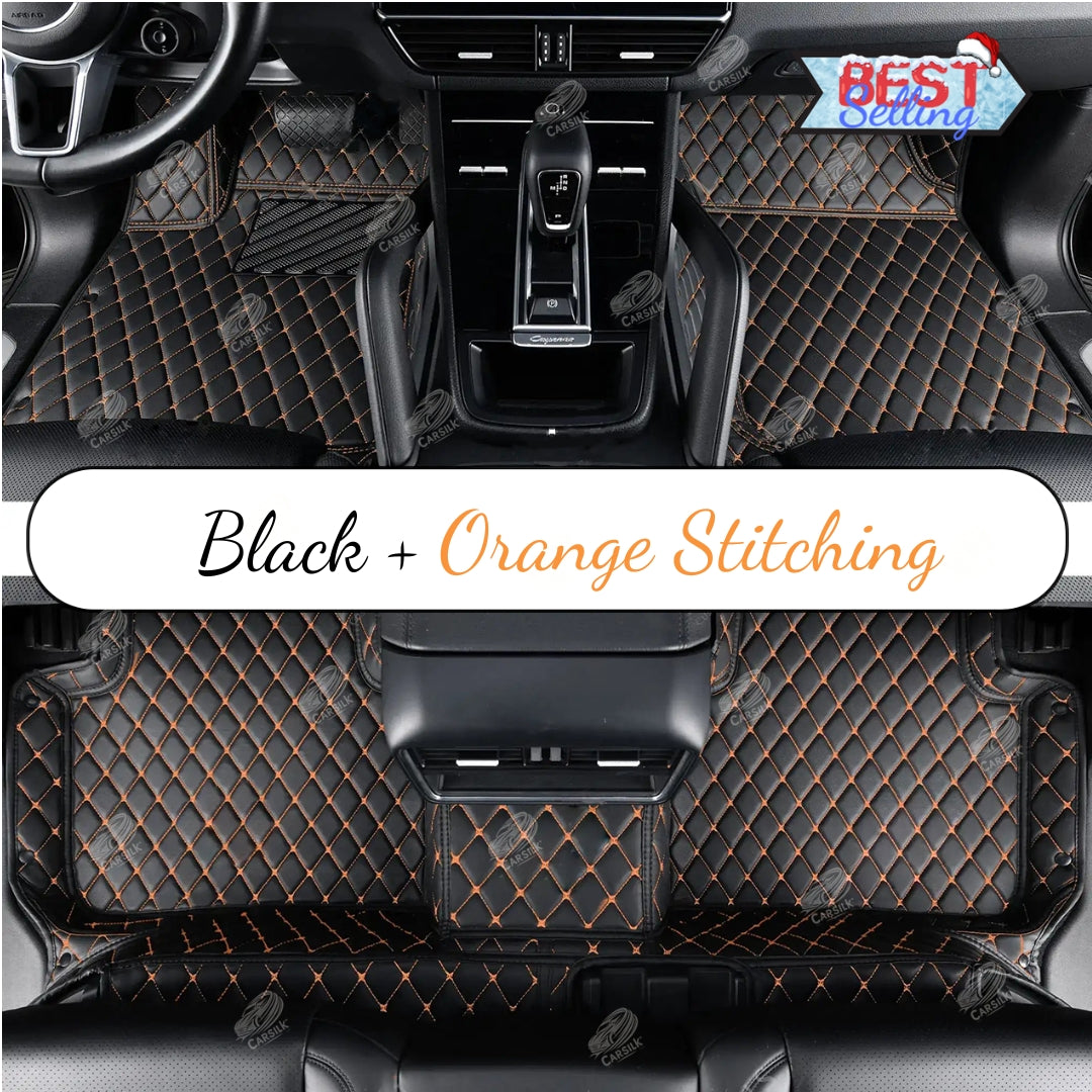 BLACK & ORANGE STITCHING DIAMOND LUXURY CAR MATS SET - Carsilks 