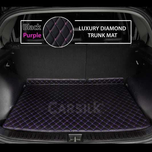 BLACK & PURPLE STITCHING DIAMOND LUXURY BASE TRUNK CAR MATS SET - Carsilks 
