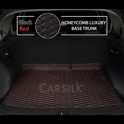 BLACK & RED STITCHING HONEYCOMB LUXURY BASE TRUNK CAR MATS SET - Carsilks 