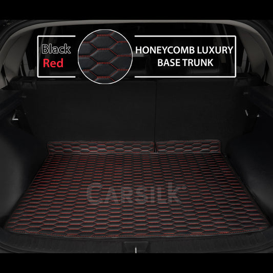 BLACK & RED STITCHING HONEYCOMB LUXURY BASE TRUNK CAR MATS SET - Carsilks 
