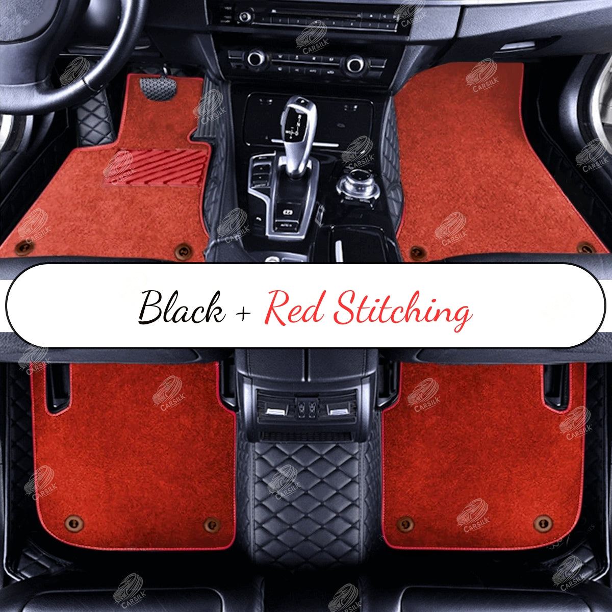 BLACK & BLACK STITCHING DIAMOND BASE WITH GRAY TOP CARPET DOUBLE LAYER CAR MAT SET