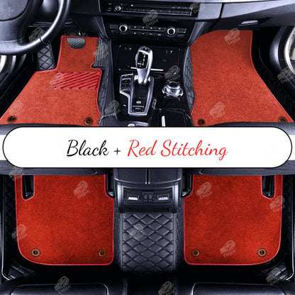 BLACK & BLACK STITCHING DIAMOND BASE WITH RED TOP CARPET DOUBLE LAYER CAR MAT SET