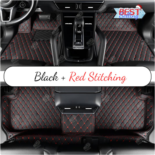 BLACK & RED STITCHING DIAMOND LUXURY CAR MATS SET - Carsilks 