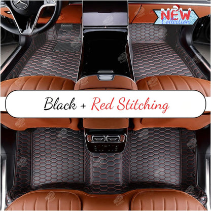 BLACK AND RED STITCHING HONEY COMB LUXURY CAR MATS SET - Carsilks 