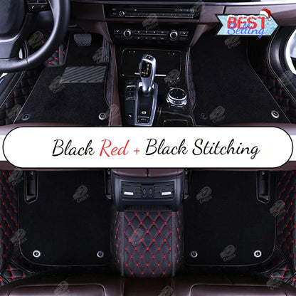 BLACK & RED STITCHING DIAMOND BASE WITH BLACK TOP CARPET DOUBLE LAYER CAR MAT SET - Carsilks 