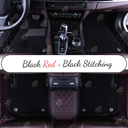 BLACK & RED STITCHING DIAMOND BASE WITH GRAY TOP CARPET DOUBLE LAYER CAR MAT SET