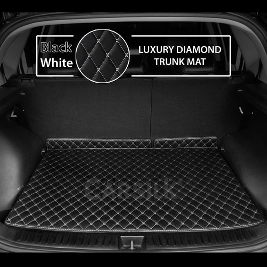 BLACK & WHITE STITCHING DIAMOND LUXURY TRUNK CAR MATS SET - Carsilks 