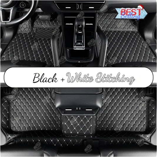 BLACK & WHITE STITCHING DIAMOND LUXURY CAR MATS SET - Carsilks 