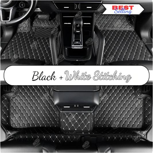 BLACK & WHITE STITCHING DIAMOND LUXURY CAR FLOOR MATS - Carsilks 