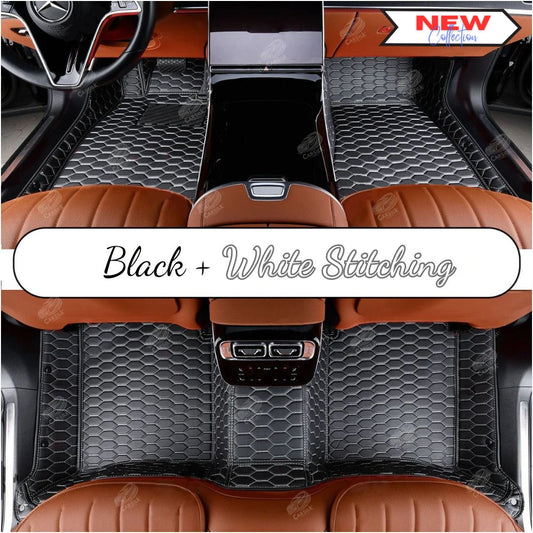 BLACK AND WHITE STITCHING HONEY COMB LUXURY CAR MATS SET