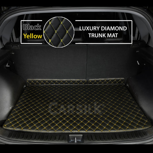 BLACK & YELLOW STITCHING DIAMOND LUXURY BASE TRUNK CAR MATS SET - Carsilks 