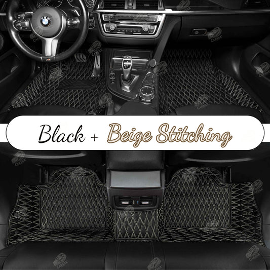 BLACK & BEIGE DOUBLE STITCHING DIAMOND LUXURY CAR MATS SET - Carsilks 