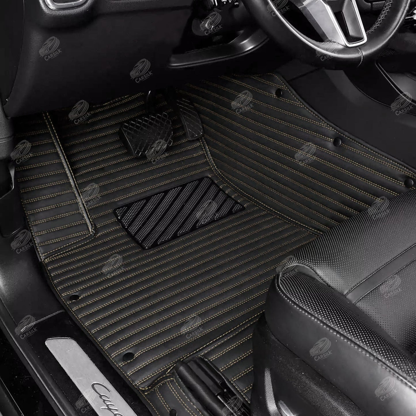 GALAXY CUSTOM SINGLE LAYER CAR MATS SET BLACK & BEIGE