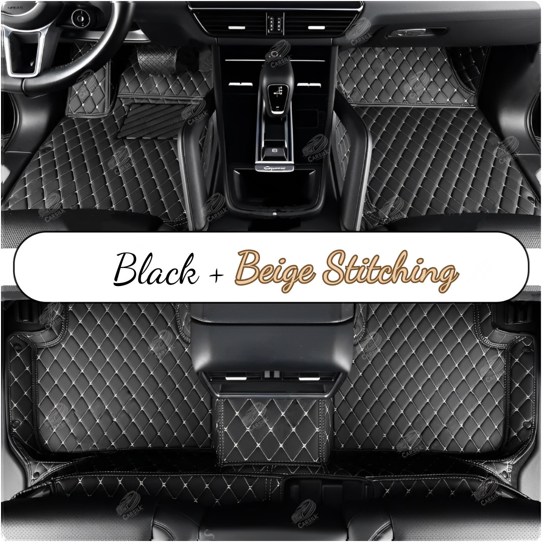 BLACK & BEIGE STITCHING DIAMOND LUXURY CAR MATS SET