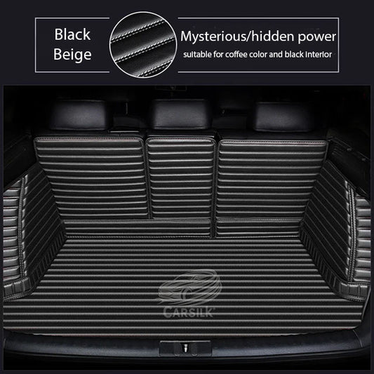 BLACK BEIGE STITCHING 3D STRIPE LUXURY TRUNK CAR MATS SET - Carsilks 