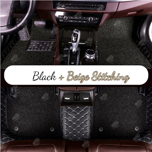 BLACK AND BLACK WITH BEIGE STITCHING DIAMOND LUXURY CAR MATS SET