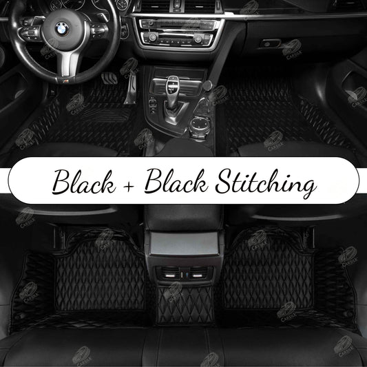 BLACK & BLACK DOUBLE STITCHING DIAMOND LUXURY CAR MATS SET - Carsilks 