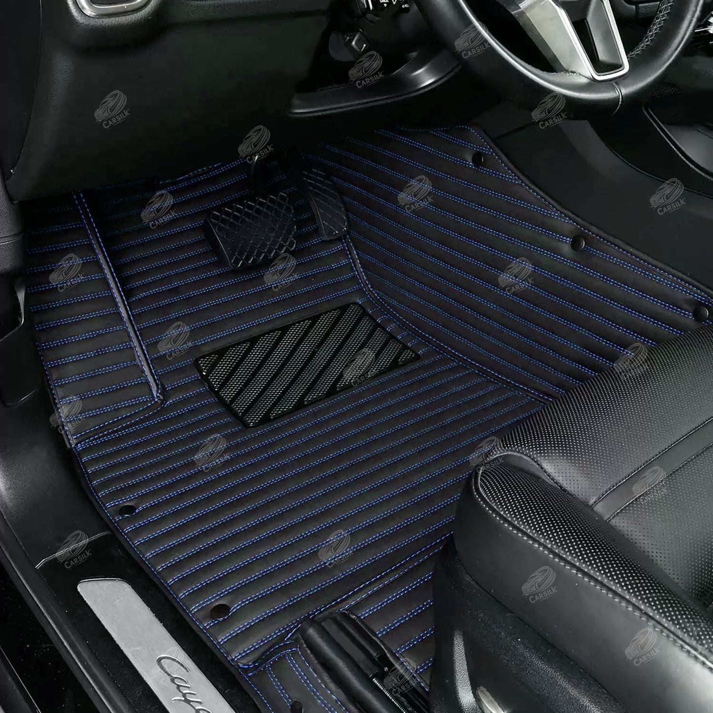 GALAXY CUSTOM SINGLE LAYER CAR MATS SET BLACK & BLUE