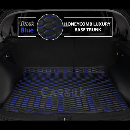 BLACK & BLUE STITCHING HONEYCOMB LUXURY BASE TRUNK CAR MATS SET - Carsilks 