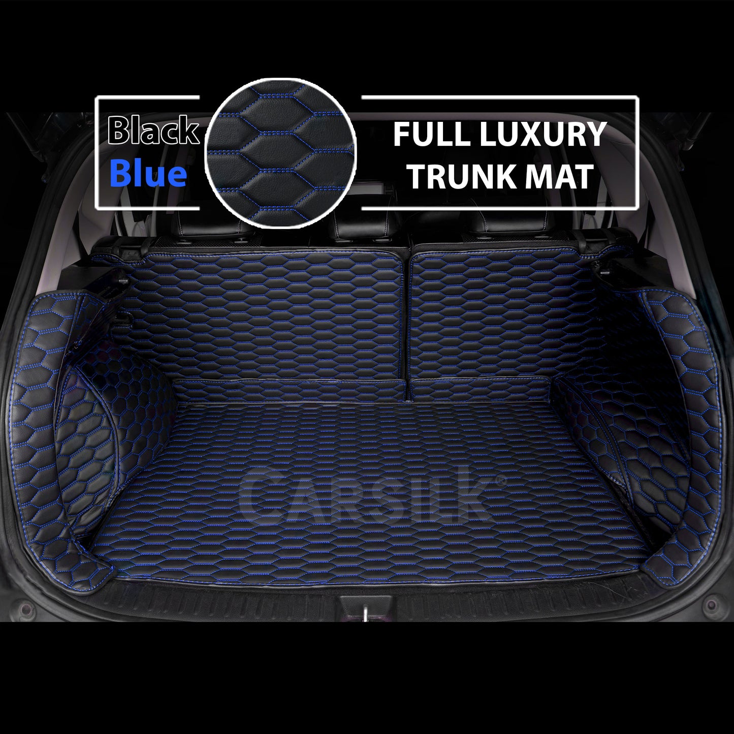 BLACK & BLUE STITCHING 3D SERIES HONEY COMB LUXURY TRUNK CAR MATS SET - Carsilks 