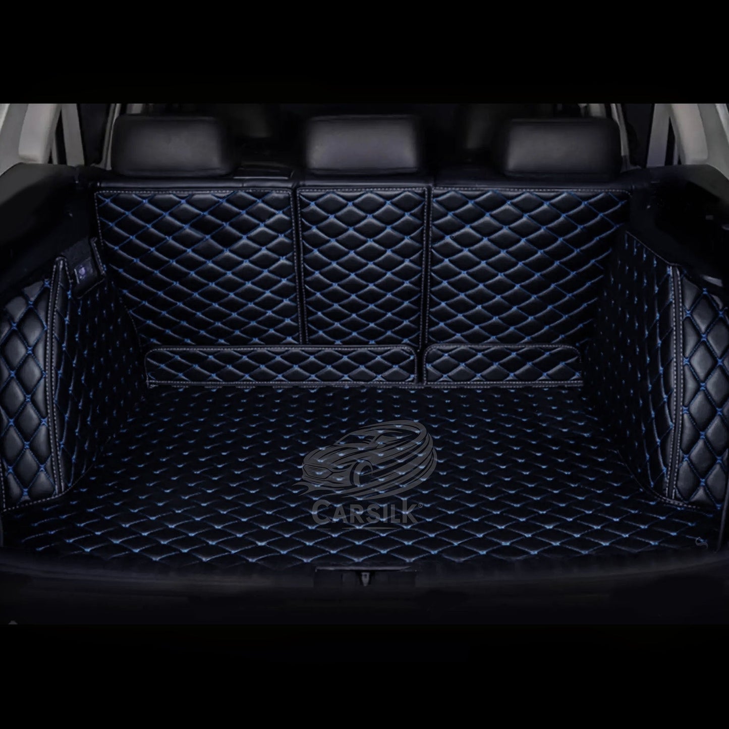 BLACK & BLUE STITCHING 3D SERIES DIAMOND LUXURY TRUNK CAR MATS SET