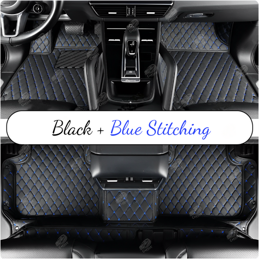 BLACK & BLUE STITCHING DIAMOND LUXURY CAR MATS SET