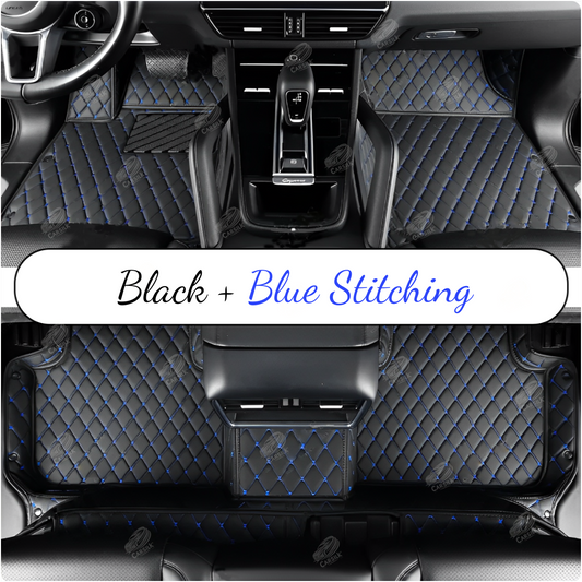 BLACK & BLUE STITCHING DIAMOND LUXURY CAR MATS SET - Carsilks 