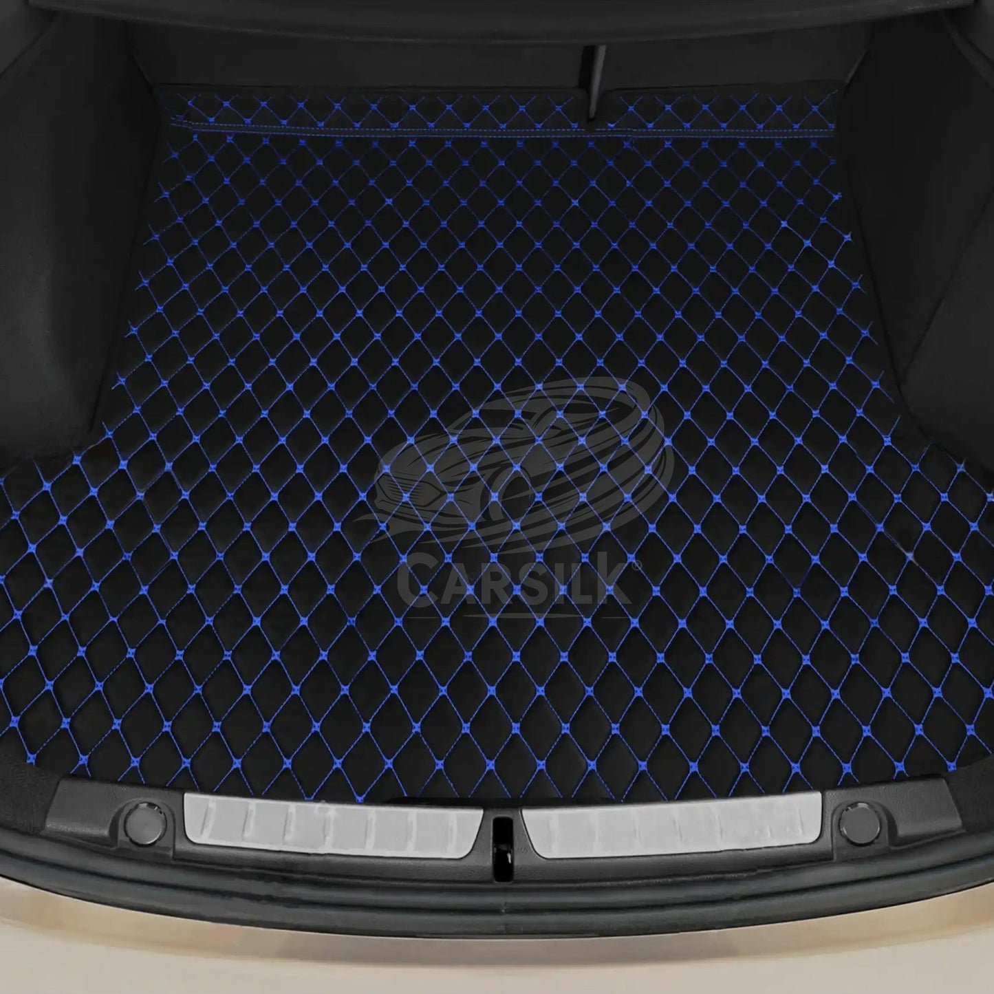 BLACK & BLUE STITCHING DIAMOND LUXURY BASE TRUNK CAR MATS SET