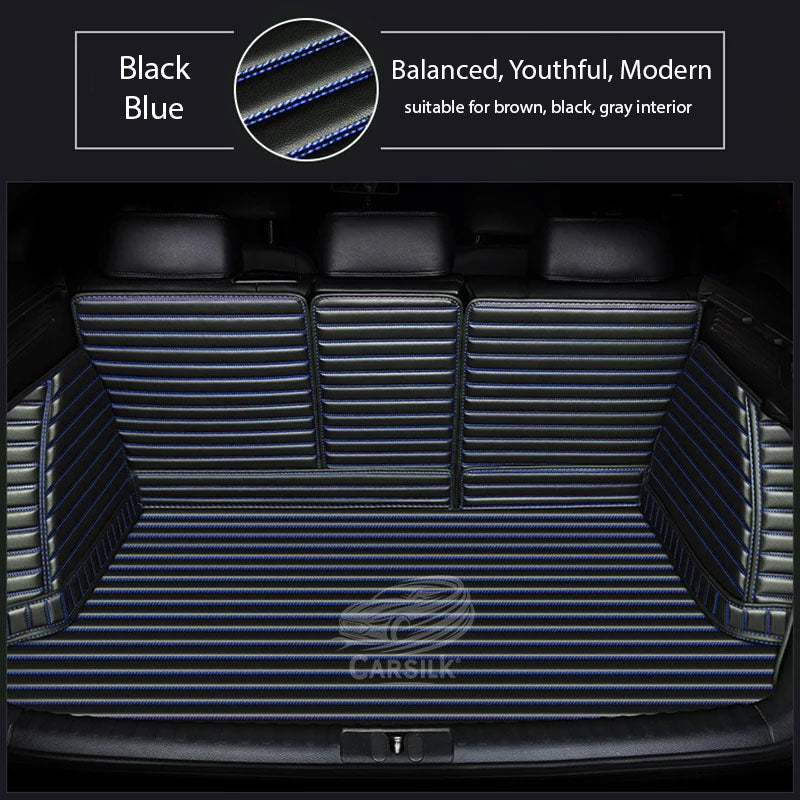 BLACK & BLUE STITCHING 3D SERIES STRIPE LUXURY TRUNK CAR MATS SET