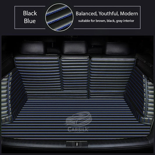 BLACK & BLUE STITCHING 3D SERIES STRIPE LUXURY TRUNK CAR MATS SET