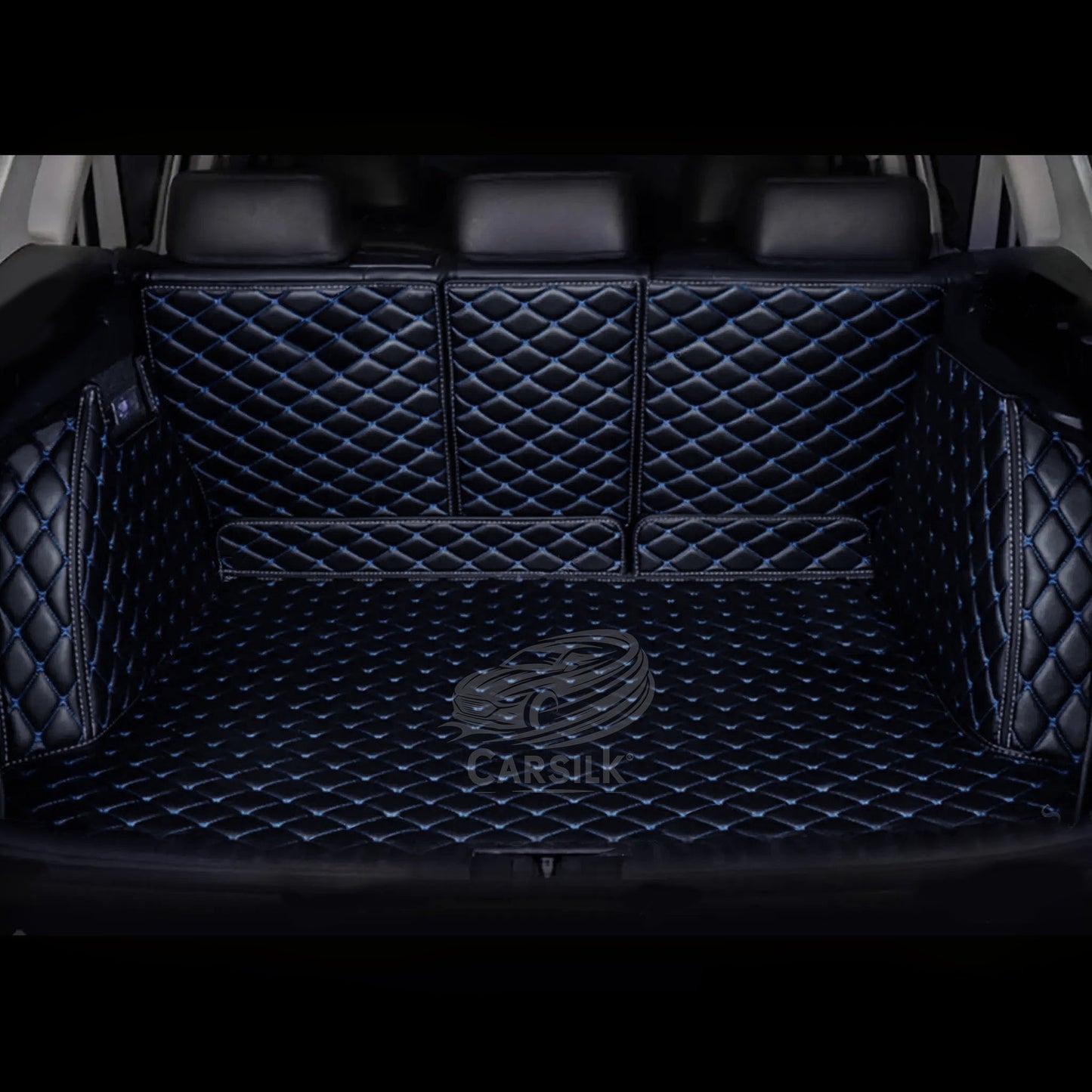 BLACK BLUE STITCHING 3D DIAMOND LUXURY TRUNK CAR MATS SET - Carsilks 