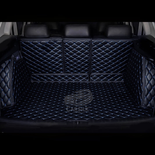 BLACK BLUE STITCHING 3D DIAMOND LUXURY TRUNK CAR MATS SET - Carsilks 