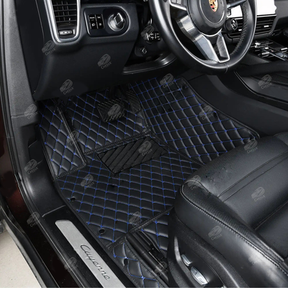 BLACK & BLUE STITCHING DIAMOND LUXURY CAR MATS SET