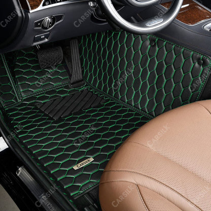 BLACK & GREEN STITCHING HONEY COMB LUXURY CAR MATS SET - Carsilks 